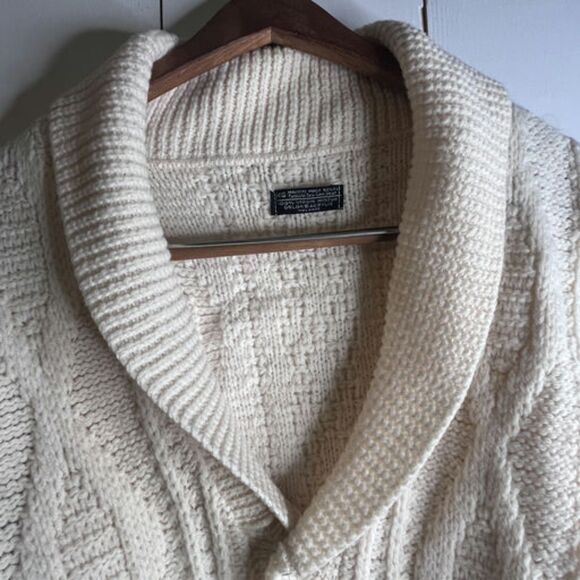 Vintage Cream Cable Knit Shawl Collar Cardigan Sweater Men’s Large 100% Acrylic - Picture 3 of 12